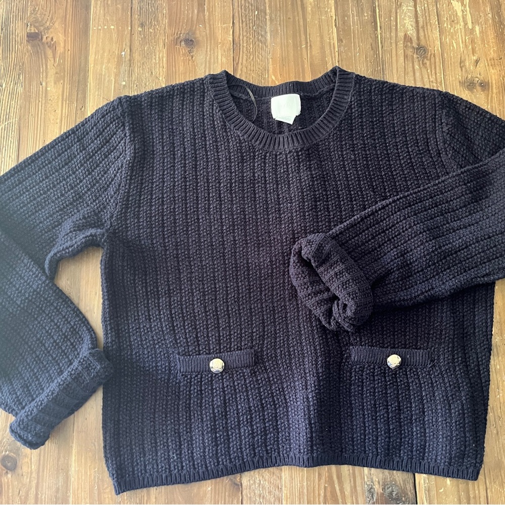 H&M Navy Crew Neck Sweater Chunky Knit Cozy